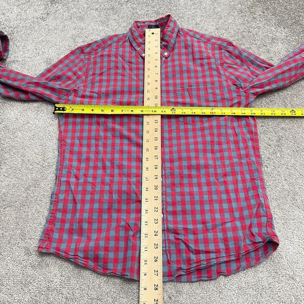 J.Crew Flex Washed Slim Fit Shirt Mens Medium Red Blue Plaid Long Sleeve Casual